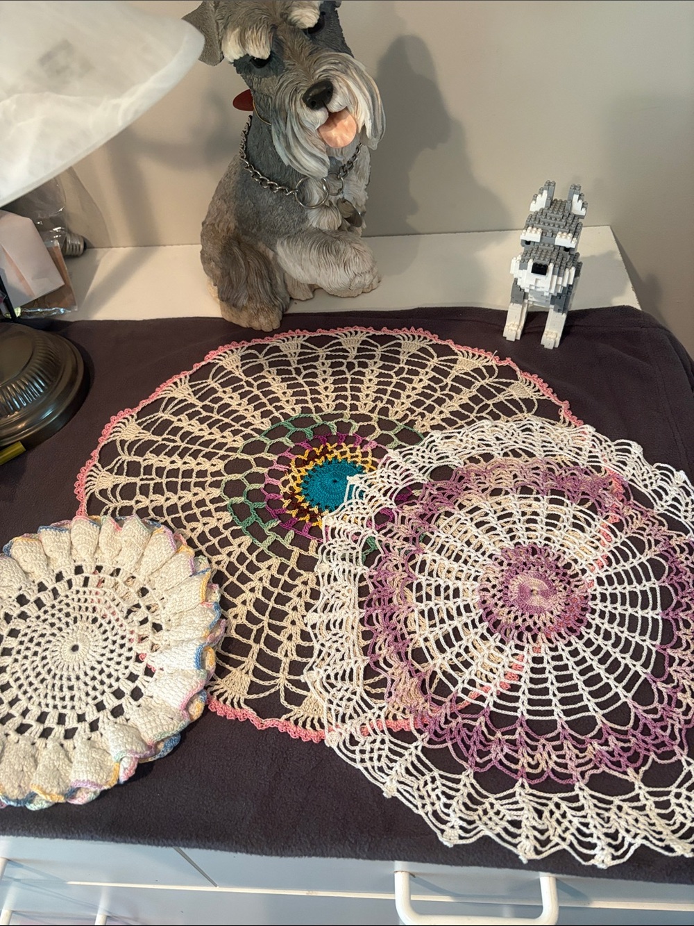 Handmade Crochet Doily Trio - Cream with Pink & Multicolor Accents